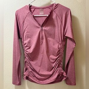 Rose Half-Zip Ruched Long Sleeve Top